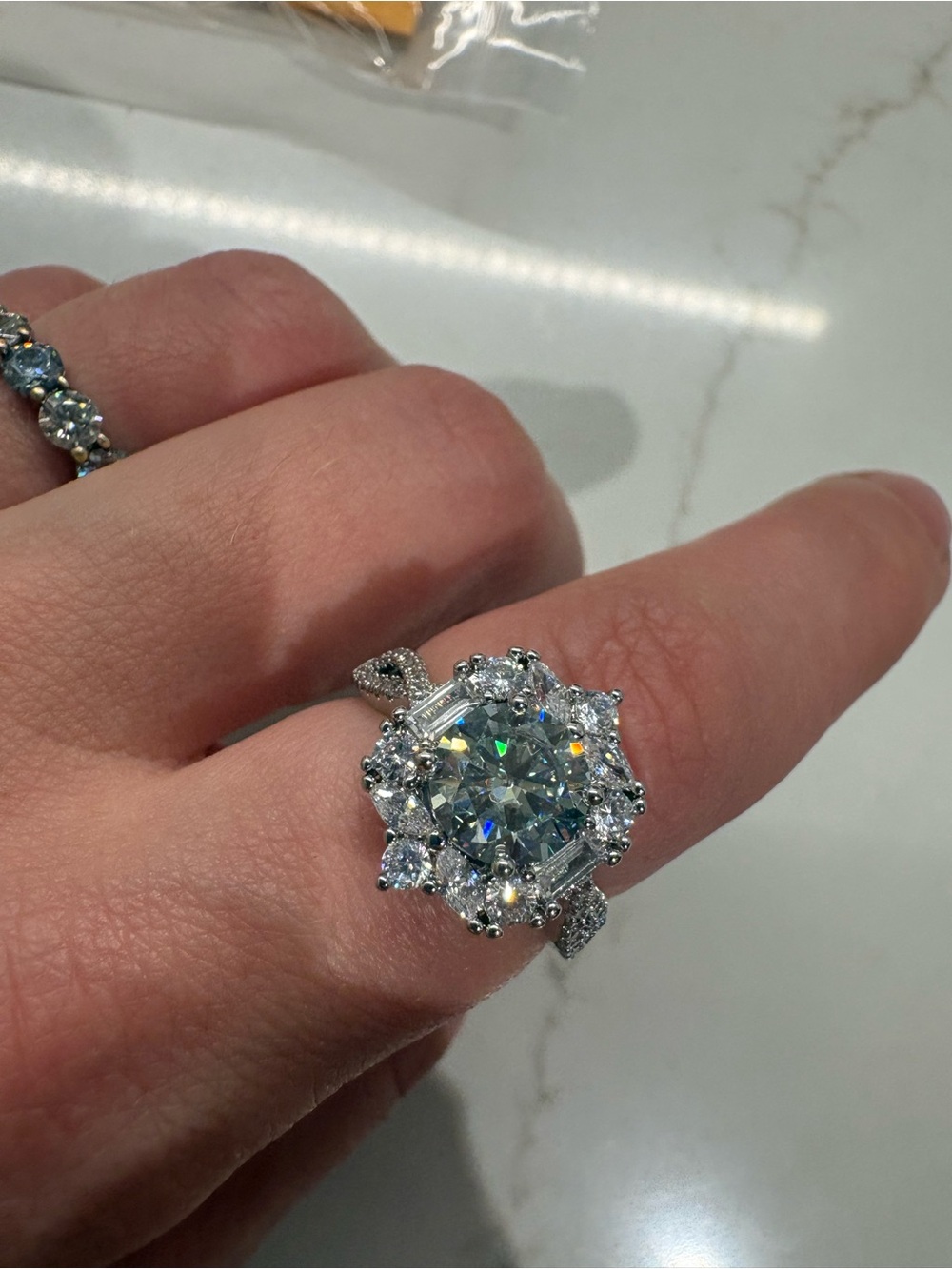 Sparkling White/Silver Halo Statement Ring
